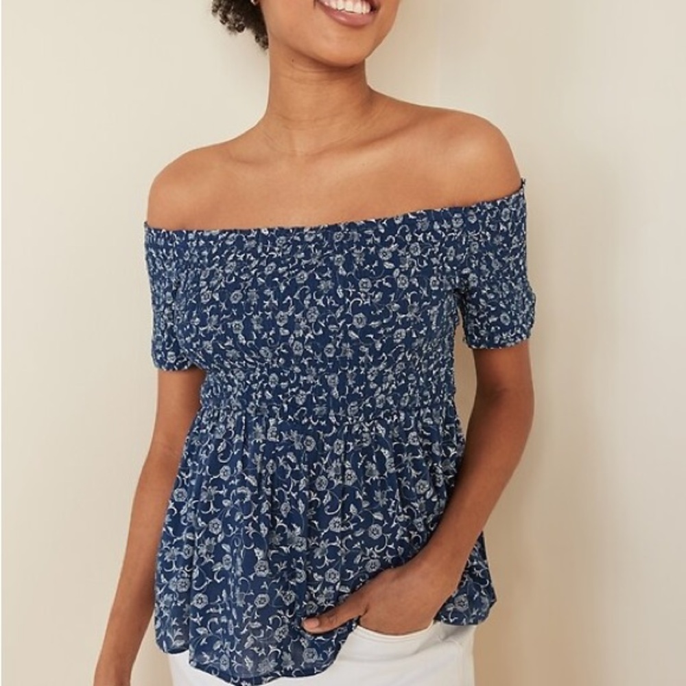 Old Navy - floral print smocked off-the-shoulder top